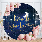 Aperturee - Dark Blue Light Little Star Round Baby Shower Backdrop